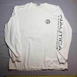 Nautica white long sleeve t shirt with sleeve hit